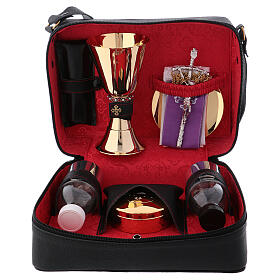 Mass kit with leather bag, shoulder strap and 15 cm chalice