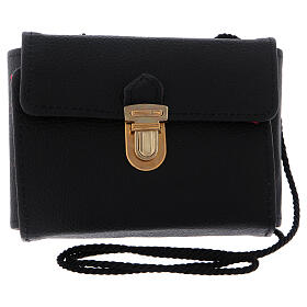 Pyx set with black leather case, snap closure and shoulder strap s4