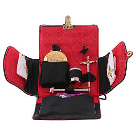 Black leather mass kit case with snap fastener and shoulder belt