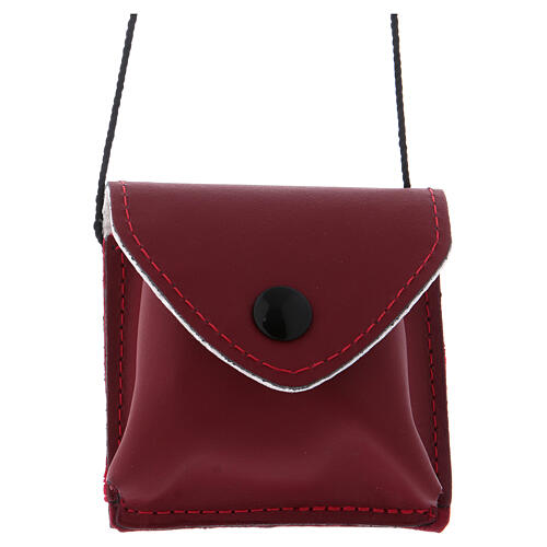 Red leather bag with black button and fabric string for mass kit 1