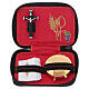 Pyx set with leather bag, lined with red satin, with zipper and metal cross s1