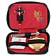 Pyx set with leather bag, lined with red jacquard fabric, with metal cross s1
