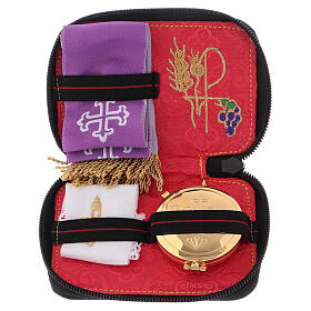 Pyx set with leather bag, lined with red jacquard fabric