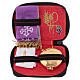 Pyx set with leather bag, lined with red jacquard fabric s1