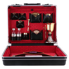 Plastic and metal mass kit case with red satin lining Last Supper