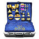 Mass kit with suitcase, lined with blue jacquard fabric, with removable item-holding board s1