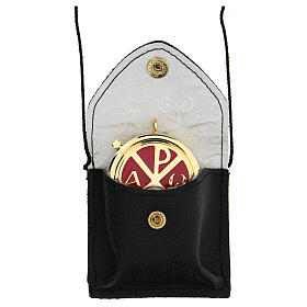 Pyx with black leather case with string