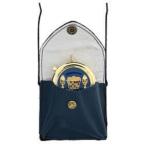 Pyx with blue leather case with string