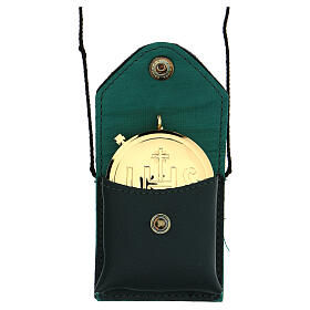 Pyx in golden brass with case in green leather with string