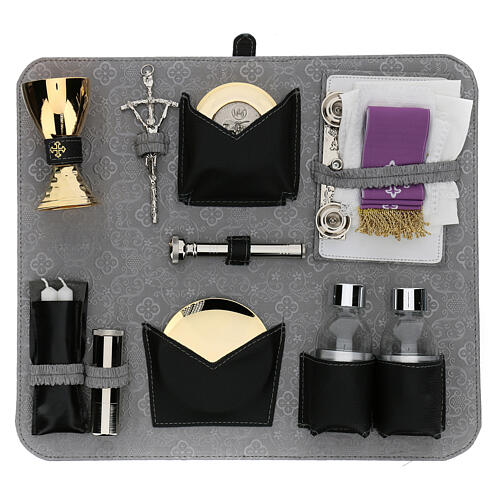 Eucharist set with black leather case, zipper 11