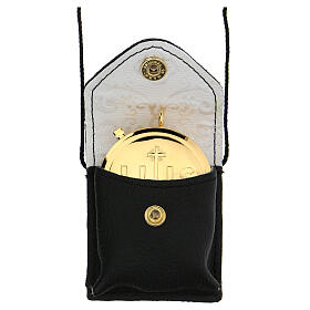 Pyx in 24K golden brass with black leather case, IHS symbol