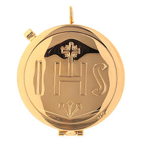 Pyx in 24K golden brass with black leather case, IHS symbol