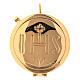 Pyx in 24K golden brass with black leather case, IHS symbol s2