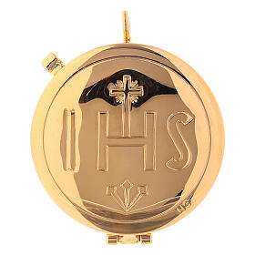 Pyx with white damask bag with Chi-Rho symbol and grapes