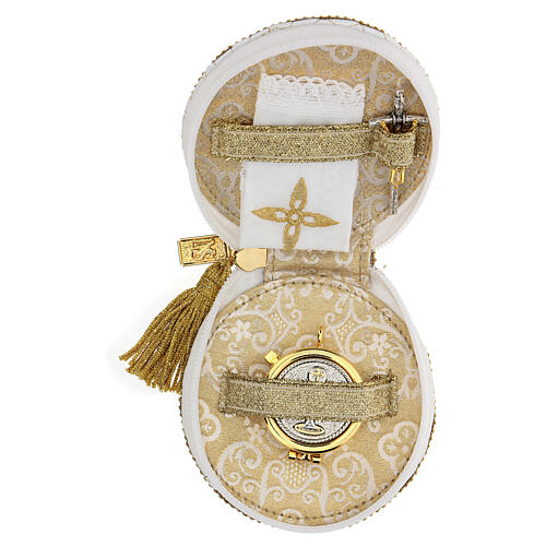 Eucharist set with white round case, golden decorations 1