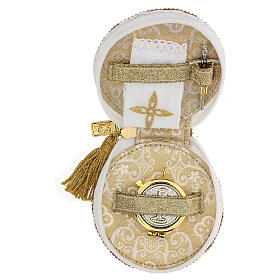 Round white burse for Viaticum with golden decoration