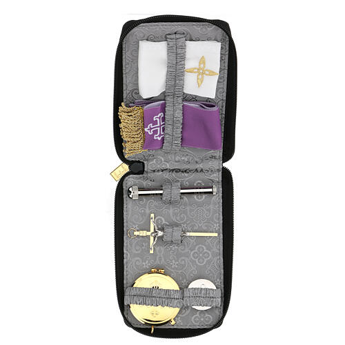 Eucharist set with black case, lined with grey fabric 1