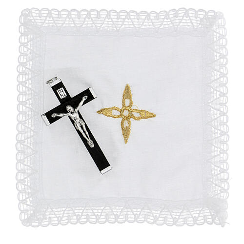 Eucharist set with case in black leather, lined with red jacquard fabric 4
