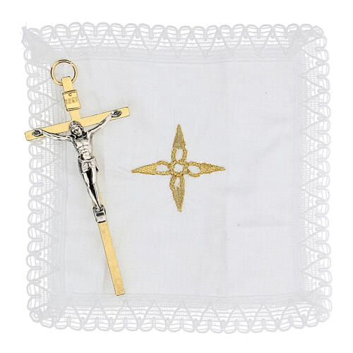 White artificial leather burse with golden details 4
