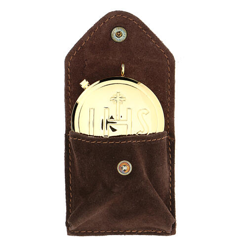 Pyx with brown suede bag and IHS decoration 1