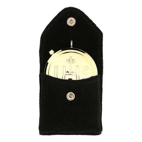 Black suede burse with snap fastener and gold plated pyx 1