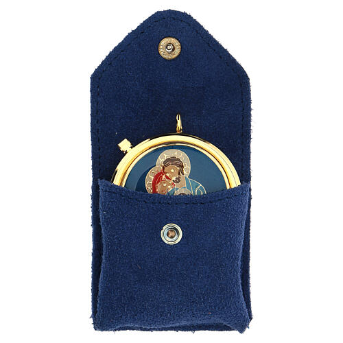 Blaues Viaticum-Etui aus Wildleder mit Versehpatene mit Platte der Heiligen Familie 1