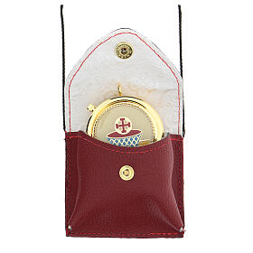 Pyx with bordeaux leather burse and decoration