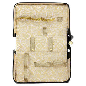 Sacoche pour Baptême cuir véritable jacquard or s9