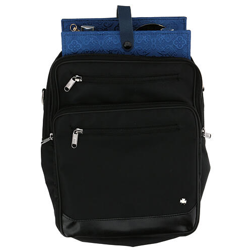 Shoulder bag for mass kit waterproof black fabric and blue moiré 1