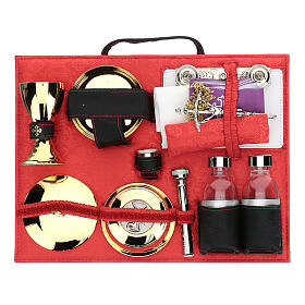 Briefcase with mass kit in black artificial leather and red lining
