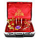 Mala para celebração material ABS tecido forrado jacquard vermelho com objetos litúrgicos dourados s2