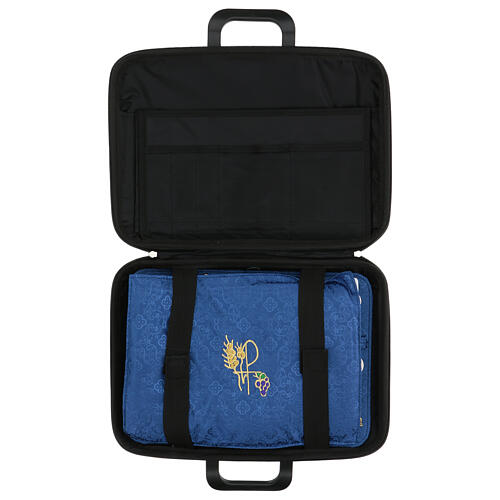 Verseh- und Computertasche, Inneneinteilung mit blauem Moiré-Stoff bezogen 9