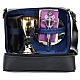 Black leather shoulder bag with complete mass kit and blue jacquard lining s1