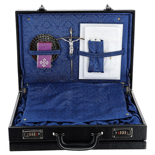 Briefcase with blue satin embroidered lining, travel mass kit 3