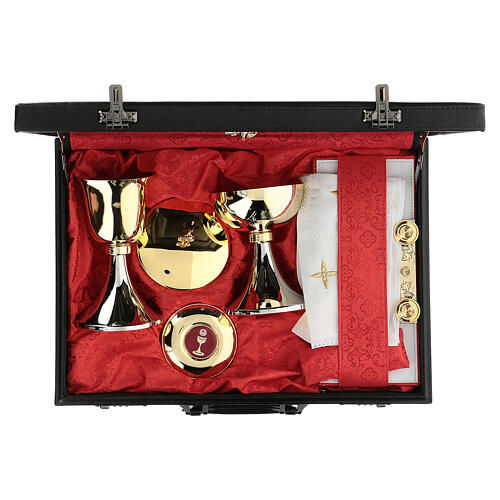 Artificial leather briefcase with combination lock, red satin lining and mass kit 3