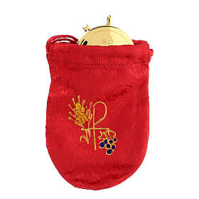 Bolsa para viático tecido Jacquard vermelho com caixa de hóstias 5 cm