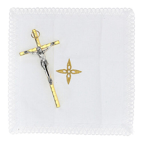 Woreczek do przenoszenia hostiarki z fioletowego żakardu, hostiarka 5.3 cm 3
