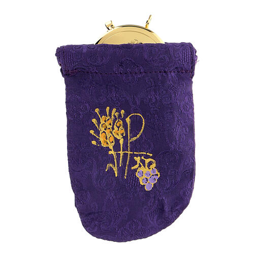 Bolsa para viático tecido Jacquard roxo com caixa de hóstias 5.3 cm 1