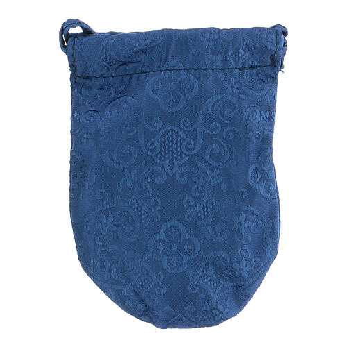 Bolsa para viático tecido moiré azul cruz com caixa de hóstias 8 cm 6