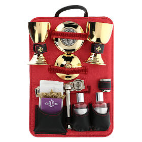 Malas de Celebração: Bolsa tiracolo para celebração eucarística tecido técnico e cetim vermelho, 32x28x12 cm