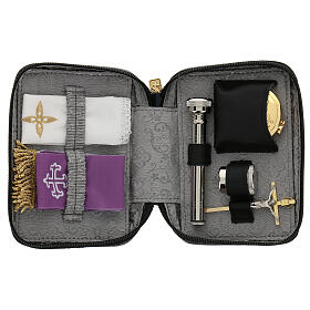 Leather case with travel Communion kit, grey lining