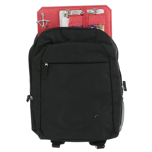 Technical textile backpack with red Jacquard lining and travel mass kit 1