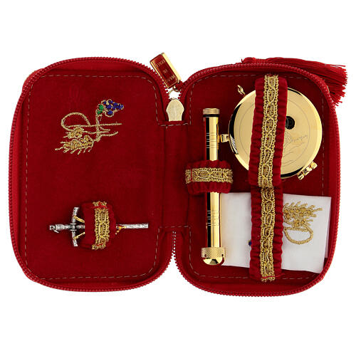 Red brocade case for Holy Communion travel kit 2