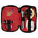 Black leather case with red lining and Holy Communion travel kit s1