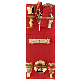 Messtasche aus echtem Leder, Inneneinteilung mit rotem Satin bezogen, 20x20x10 cm
