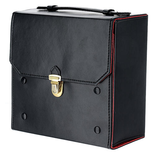 Travel Mass Kit Case In Eco Black Leather And Red Jacquard Lining, 20x20x10 cm 3