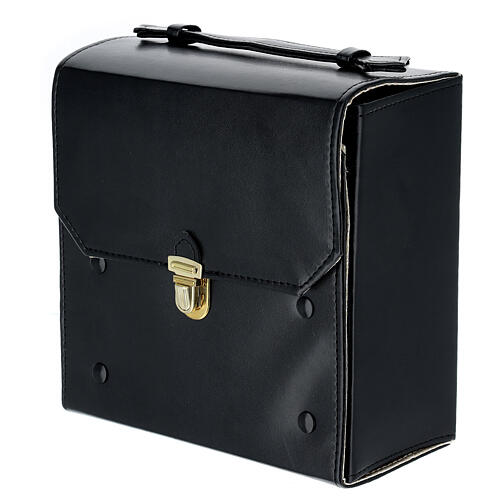 Black leather case, golden jacquard lining and travel mass kit, 20x20x10 cm 3
