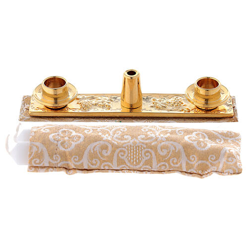 Portable communion set in eco-black leather and golden jacquard 20x20x10 cm 7