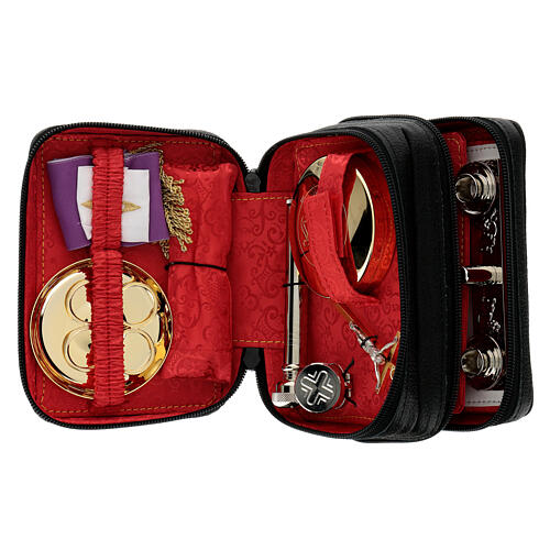 Black leather case with red jacquard lining, mass kit, 15x10x15 cm 1