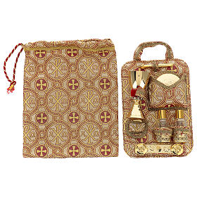 Travel mass kit bag of golden brocade, 30x35x10 cm